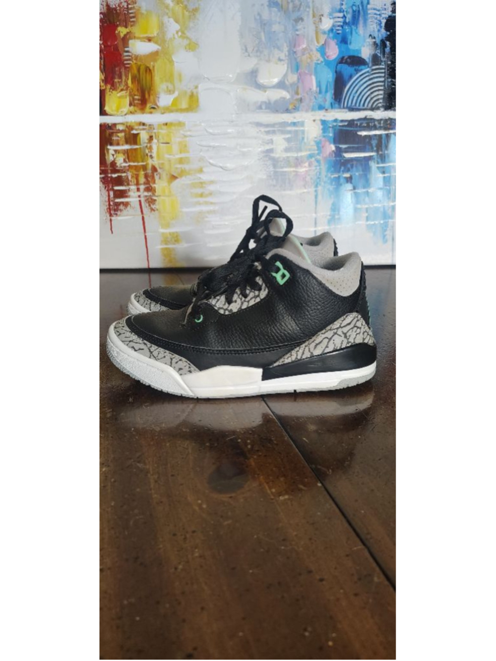 Air Jordan 3 Shoes Youth Size 1Y Black Mint Green Leather Sneakers DM0966-031